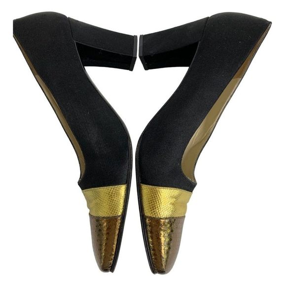 Givenchy 7.5 B Italy Vintage Square Toe Block Heel Shoes Pumps Metallic 6217 - Picture 1 of 11